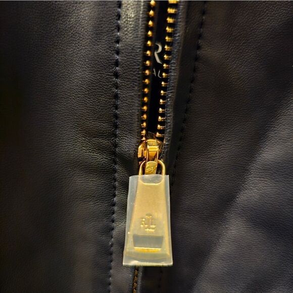 NWT LAUREN RALPH LAUREN Dark Navy Stretch Leather Bomber Jacket - Size Large - Picture 7 of 10